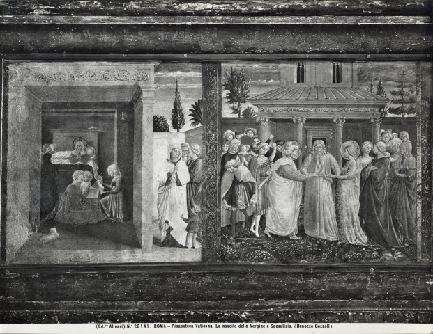Alinari, Fratelli — Roma - Pinacoteca Vaticana. La nascita della Vergine e Sposalizio (Benozzo Gozzoli) — particolare